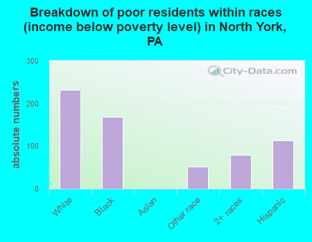 Breakdown of poor residents within races (income below poverty level) in North York, PA
