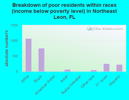 Breakdown of poor residents within races (income below poverty level) in Northeast Leon, FL