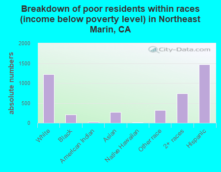 Breakdown of poor residents within races (income below poverty level) in Northeast Marin, CA