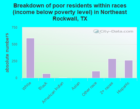 Breakdown of poor residents within races (income below poverty level) in Northeast Rockwall, TX