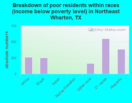 Breakdown of poor residents within races (income below poverty level) in Northeast Wharton, TX