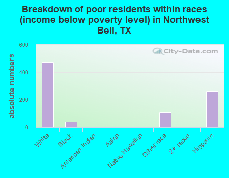 Breakdown of poor residents within races (income below poverty level) in Northwest Bell, TX