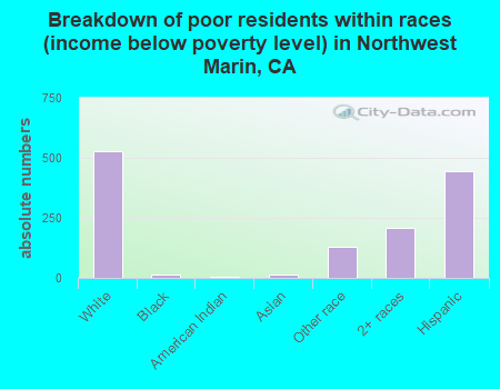 Breakdown of poor residents within races (income below poverty level) in Northwest Marin, CA