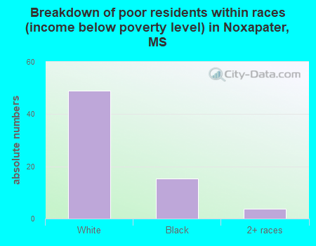Breakdown of poor residents within races (income below poverty level) in Noxapater, MS
