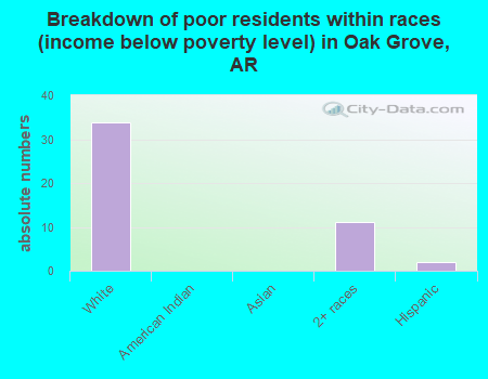 Breakdown of poor residents within races (income below poverty level) in Oak Grove, AR