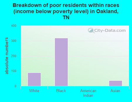 Breakdown of poor residents within races (income below poverty level) in Oakland, TN