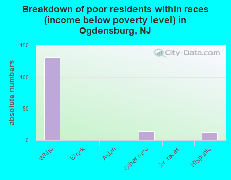 Breakdown of poor residents within races (income below poverty level) in Ogdensburg, NJ