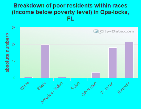 Breakdown of poor residents within races (income below poverty level) in Opa-locka, FL