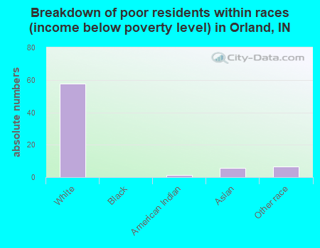 Breakdown of poor residents within races (income below poverty level) in Orland, IN