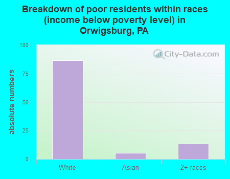 Breakdown of poor residents within races (income below poverty level) in Orwigsburg, PA