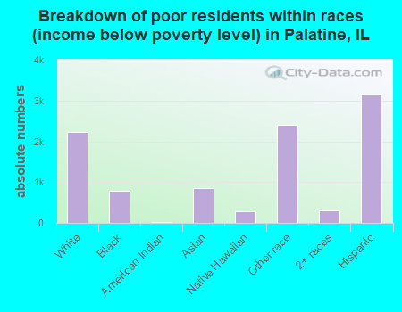 Breakdown of poor residents within races (income below poverty level) in Palatine, IL