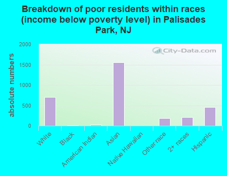Breakdown of poor residents within races (income below poverty level) in Palisades Park, NJ