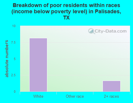 Breakdown of poor residents within races (income below poverty level) in Palisades, TX