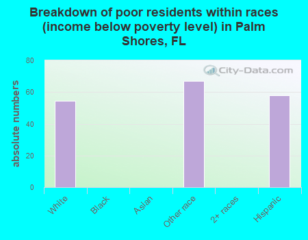Breakdown of poor residents within races (income below poverty level) in Palm Shores, FL