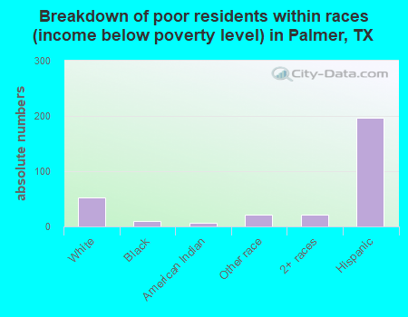Breakdown of poor residents within races (income below poverty level) in Palmer, TX