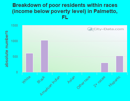 Breakdown of poor residents within races (income below poverty level) in Palmetto, FL