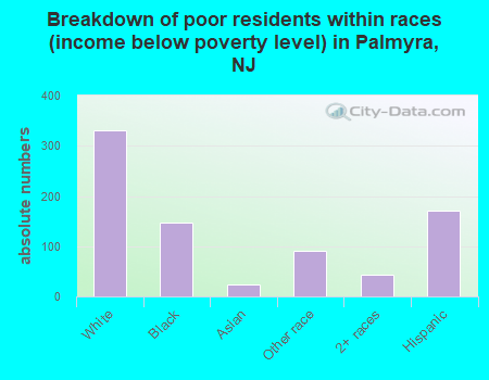 Breakdown of poor residents within races (income below poverty level) in Palmyra, NJ