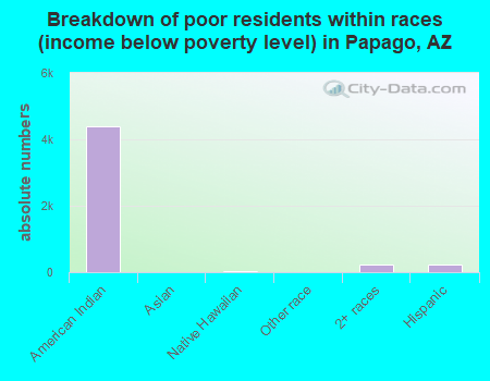 Breakdown of poor residents within races (income below poverty level) in Papago, AZ