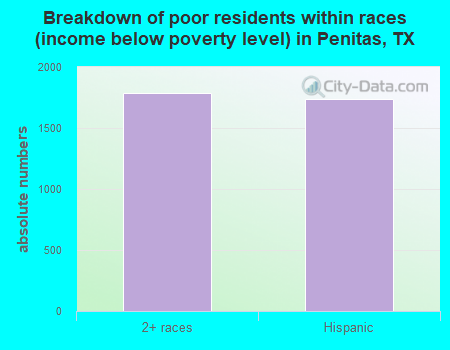 Breakdown of poor residents within races (income below poverty level) in Penitas, TX