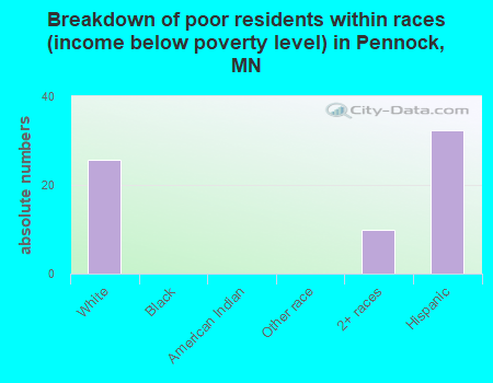 Breakdown of poor residents within races (income below poverty level) in Pennock, MN