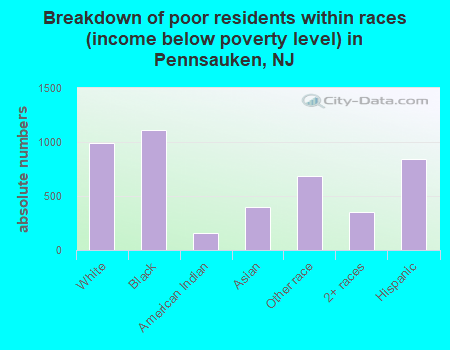 Breakdown of poor residents within races (income below poverty level) in Pennsauken, NJ