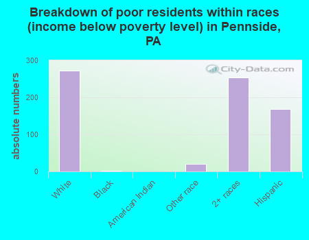 Breakdown of poor residents within races (income below poverty level) in Pennside, PA