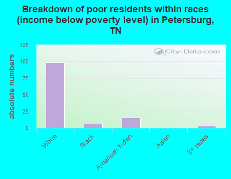 Breakdown of poor residents within races (income below poverty level) in Petersburg, TN