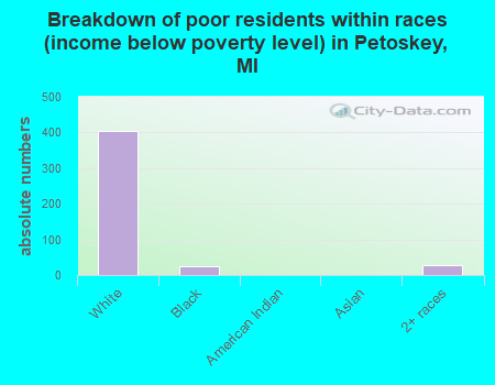 Breakdown of poor residents within races (income below poverty level) in Petoskey, MI