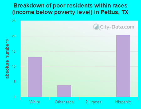 Breakdown of poor residents within races (income below poverty level) in Pettus, TX