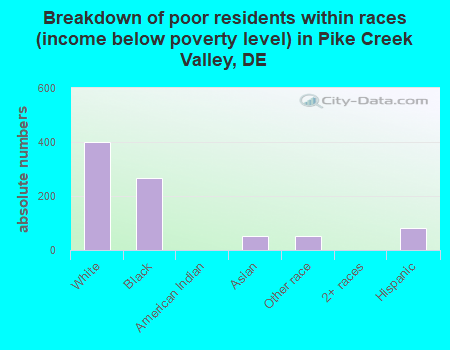 Breakdown of poor residents within races (income below poverty level) in Pike Creek Valley, DE