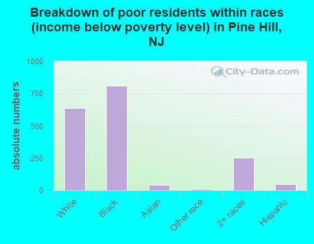 Breakdown of poor residents within races (income below poverty level) in Pine Hill, NJ