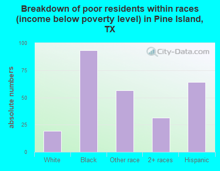 Breakdown of poor residents within races (income below poverty level) in Pine Island, TX