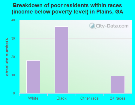 Breakdown of poor residents within races (income below poverty level) in Plains, GA