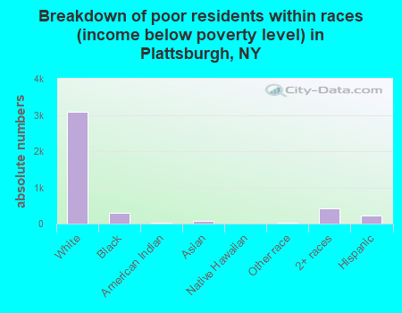 Breakdown of poor residents within races (income below poverty level) in Plattsburgh, NY