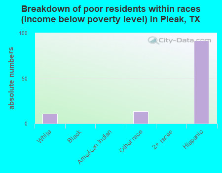 Breakdown of poor residents within races (income below poverty level) in Pleak, TX