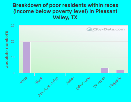 Breakdown of poor residents within races (income below poverty level) in Pleasant Valley, TX