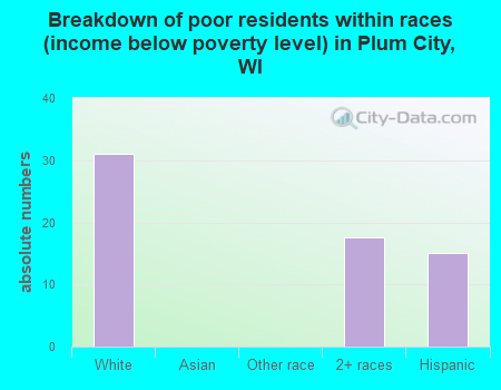Breakdown of poor residents within races (income below poverty level) in Plum City, WI