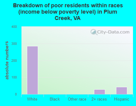 Breakdown of poor residents within races (income below poverty level) in Plum Creek, VA
