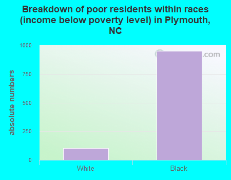 Breakdown of poor residents within races (income below poverty level) in Plymouth, NC