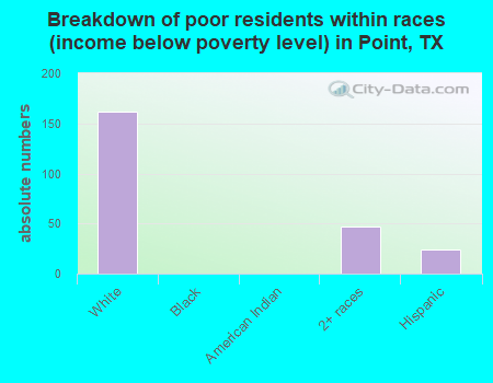 Breakdown of poor residents within races (income below poverty level) in Point, TX