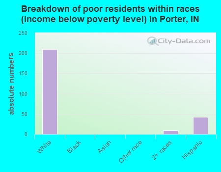 Breakdown of poor residents within races (income below poverty level) in Porter, IN