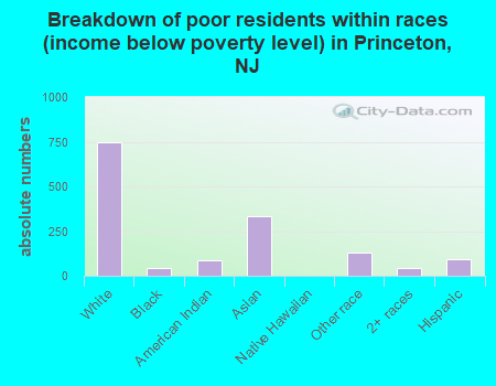 Breakdown of poor residents within races (income below poverty level) in Princeton, NJ