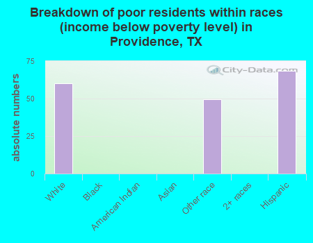 Breakdown of poor residents within races (income below poverty level) in Providence, TX