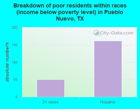 Breakdown of poor residents within races (income below poverty level) in Pueblo Nuevo, TX