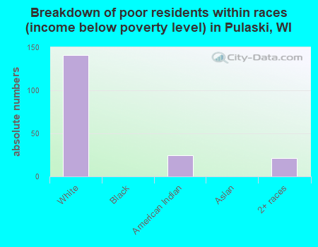 Breakdown of poor residents within races (income below poverty level) in Pulaski, WI