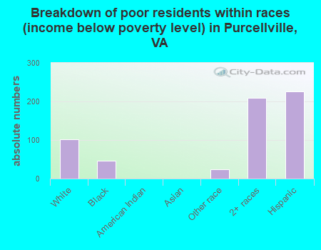 Breakdown of poor residents within races (income below poverty level) in Purcellville, VA