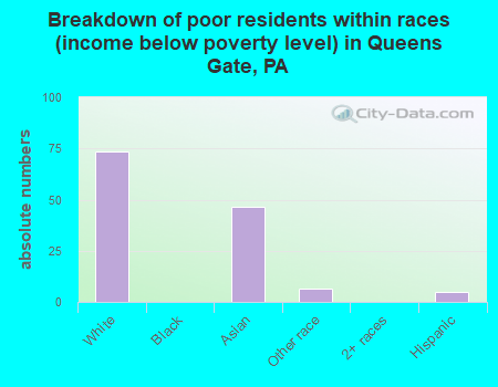Breakdown of poor residents within races (income below poverty level) in Queens Gate, PA