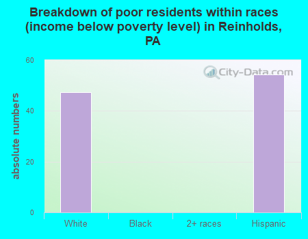 Breakdown of poor residents within races (income below poverty level) in Reinholds, PA