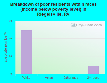 Breakdown of poor residents within races (income below poverty level) in Riegelsville, PA