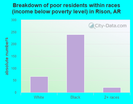 Breakdown of poor residents within races (income below poverty level) in Rison, AR